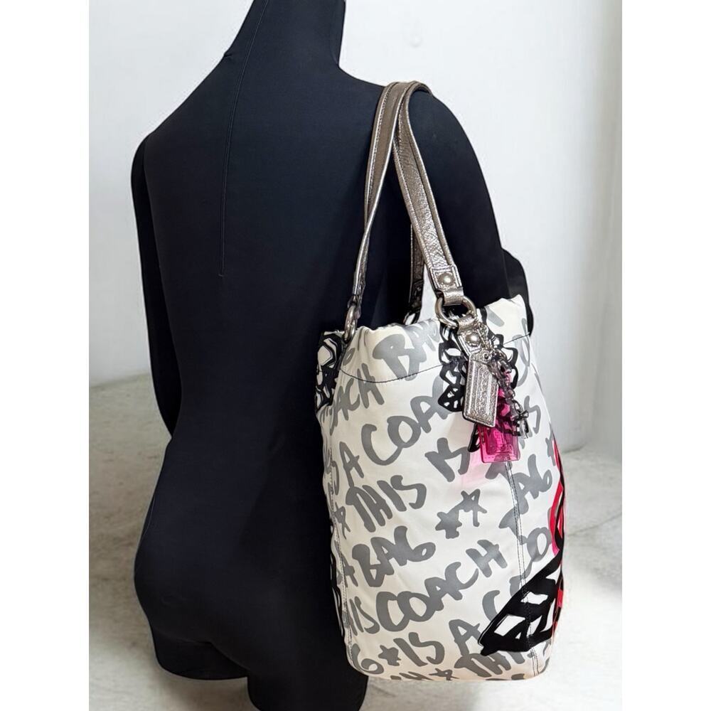 Y2K Coach 14735 Poppy Floral Graffiti North South Tote Bag - Picture 8 of 12